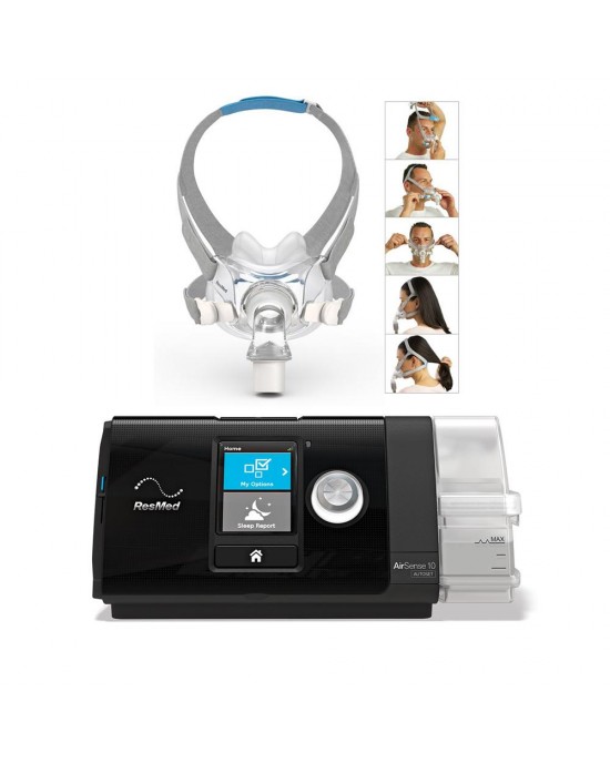 RESMED AIRSENSE™ 10 AUTOSET™ AUTO CPAP MACHINE WITH HUMIDAIR™ HEATED HUMIDIFIER & AIRFIT F30 FULL FACE CPAP MASK (MODEM INCLUDED)